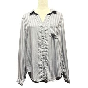 Cloth & Stone Anthropologie Grey Striped Button Down Shirt Long Sleeve Large